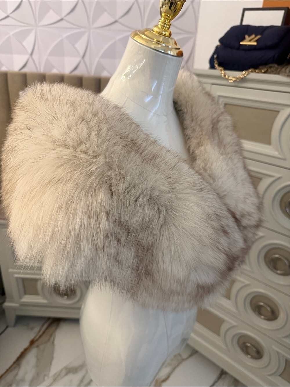 Blue fox fur shawl real Fox
